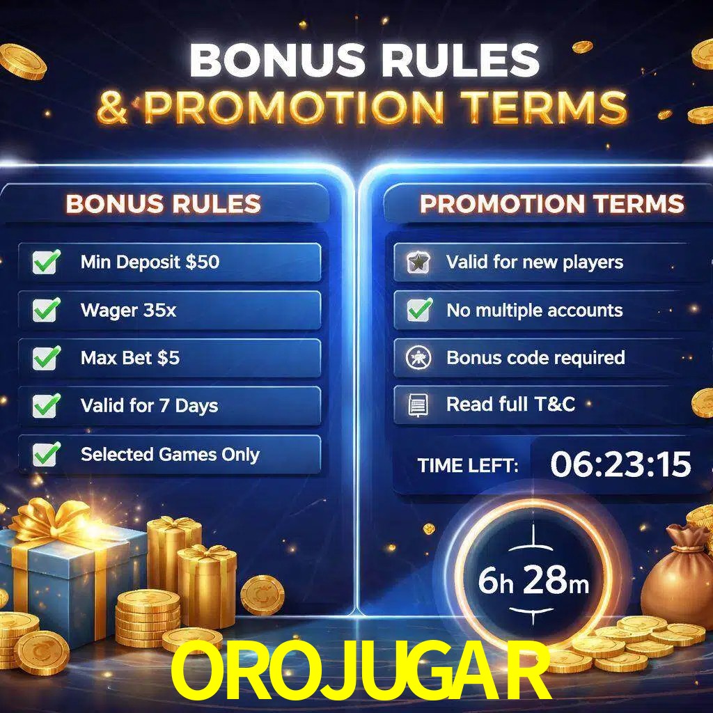 Reglas de promoción OROJUGAR y condiciones de bonos explicadas visualmente
