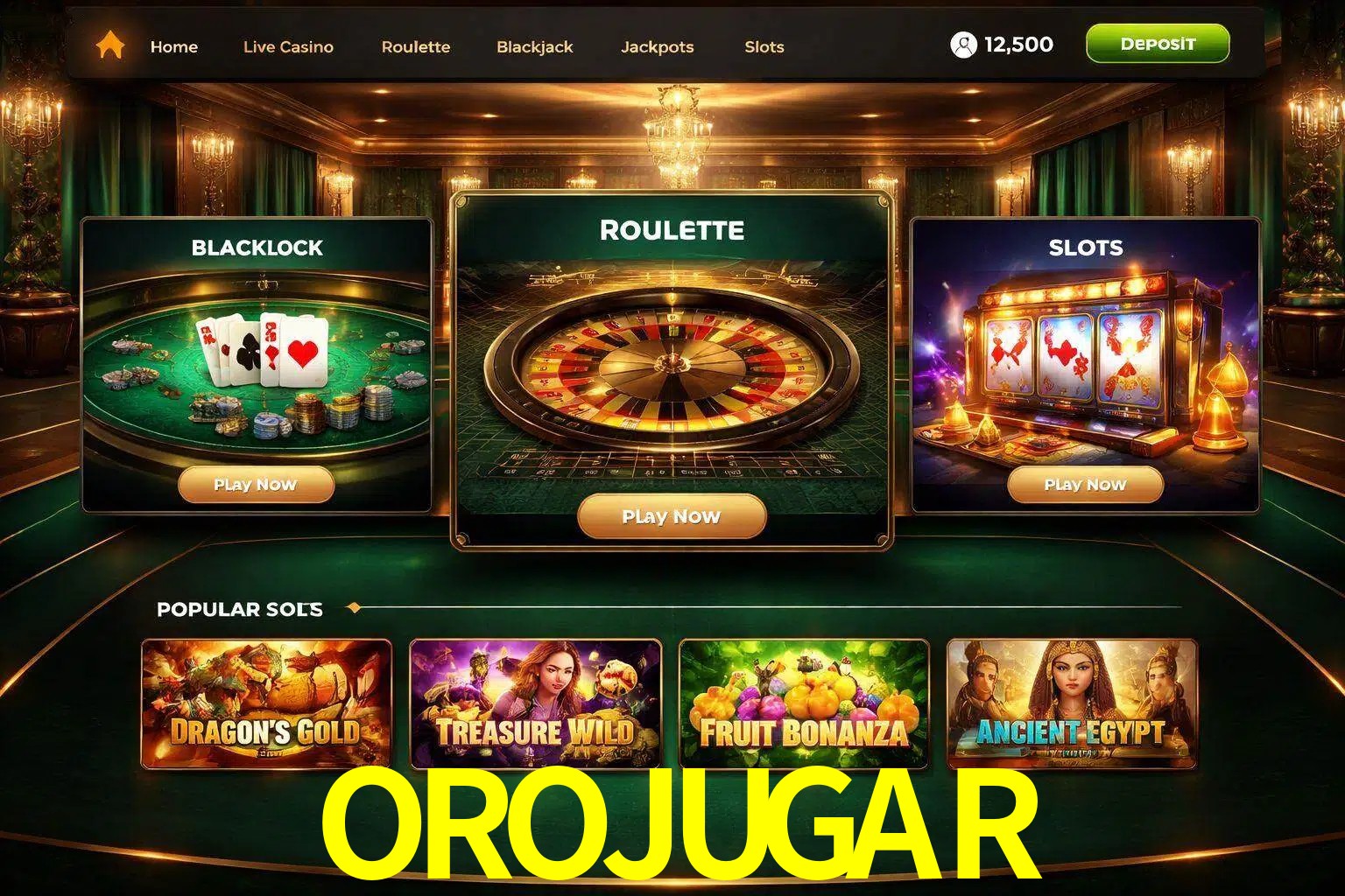 Vista de la plataforma OROJUGAR Casino mostrando categorías organizadas de juegos en línea